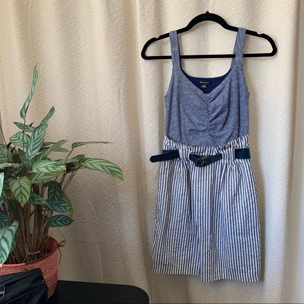 Blue Dress Ruched front w/ belt